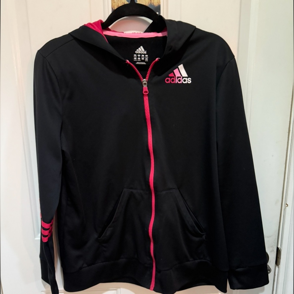 Adidas Black Jacket with pink Zipper